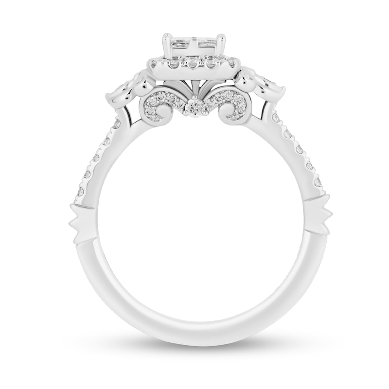 Enchanted Disney Cinderella 0.95 CT. T.W. Quad Princess-Cut Diamond Frame Engagement Ring in 14K White Gold|Peoples Jewellers