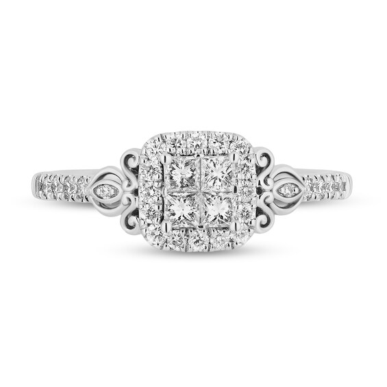 Enchanted Disney Cinderella 0.95 CT. T.W. Quad Princess-Cut Diamond Frame Engagement Ring in 14K White Gold