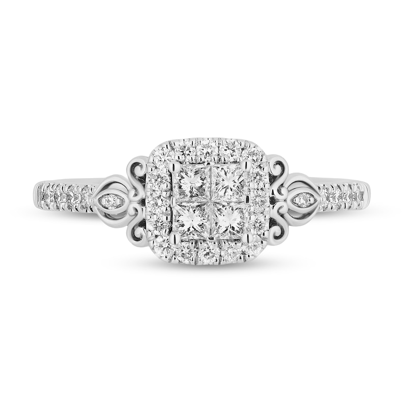 Enchanted Disney Cinderella 0.95 CT. T.W. Quad Princess-Cut Diamond Frame Engagement Ring in 14K White Gold|Peoples Jewellers