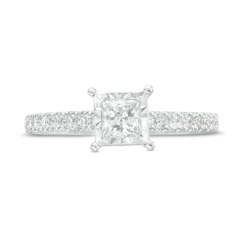 0.69 CT. T.W. Princess-Cut Diamond Engagement Ring in 10K White Gold (I/I2)
