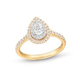 0.83 CT. T.W. Certified Pear-Shaped Double Frame Engagement Ring in 14K Two-Tone Gold (F/SI2)