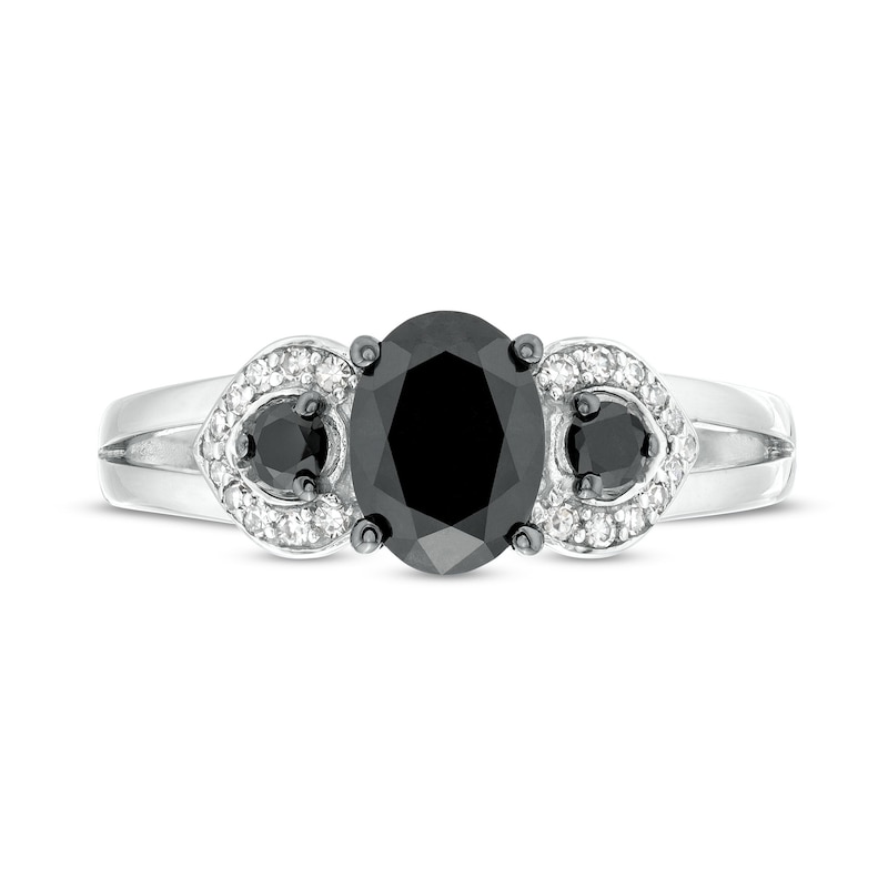 1.45 CT. T.W. Oval Black and White Diamond Engagement Ring in 10K White Gold