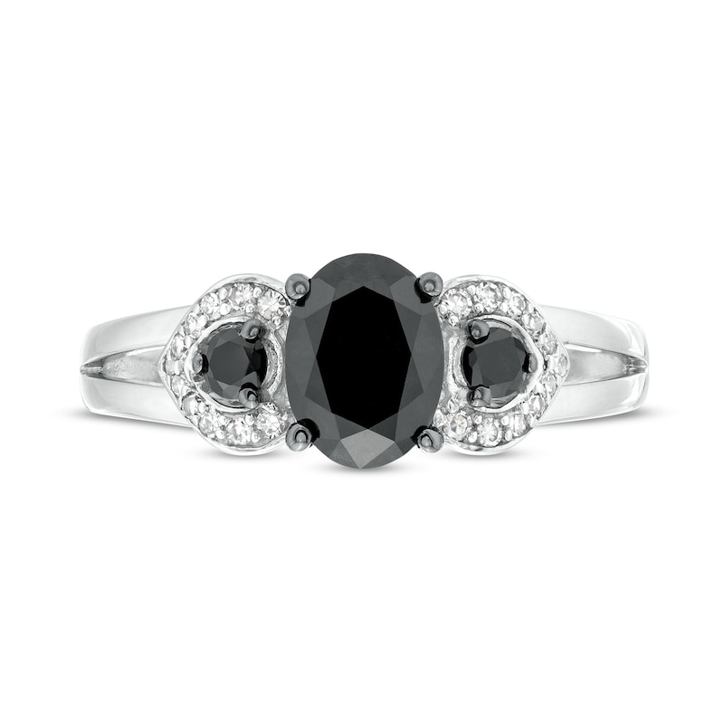 Main Image 4 of 1.45 CT. T.W. Oval Black and White Diamond Engagement Ring in 10K White Gold