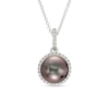 Black Cultured Tahitian Pearl and Diamond Accent Frame Pendant in 14K White Gold