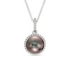Thumbnail Image 1 of Black Tahitian Cultured Pearl and Diamond Accent Frame Pendant in 14K White Gold