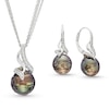 Thumbnail Image 1 of Baroque Black Tahitian Cultured Pearl and White Topaz Flame Pendant and Drop Earrings Set in Sterling Silver-20"