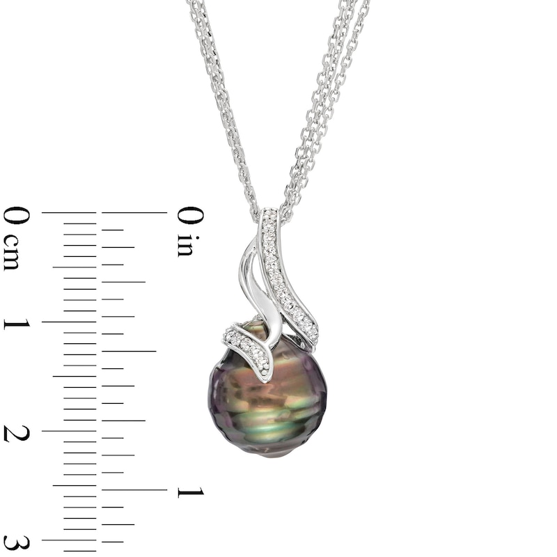 Main Image 3 of Baroque Black Tahitian Cultured Pearl and White Topaz Flame Pendant and Drop Earrings Set in Sterling Silver-20"