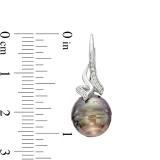 Baroque Black Tahitian Cultured Pearl and White Topaz Flame Pendant and Drop Earrings Set in Sterling Silver-20"