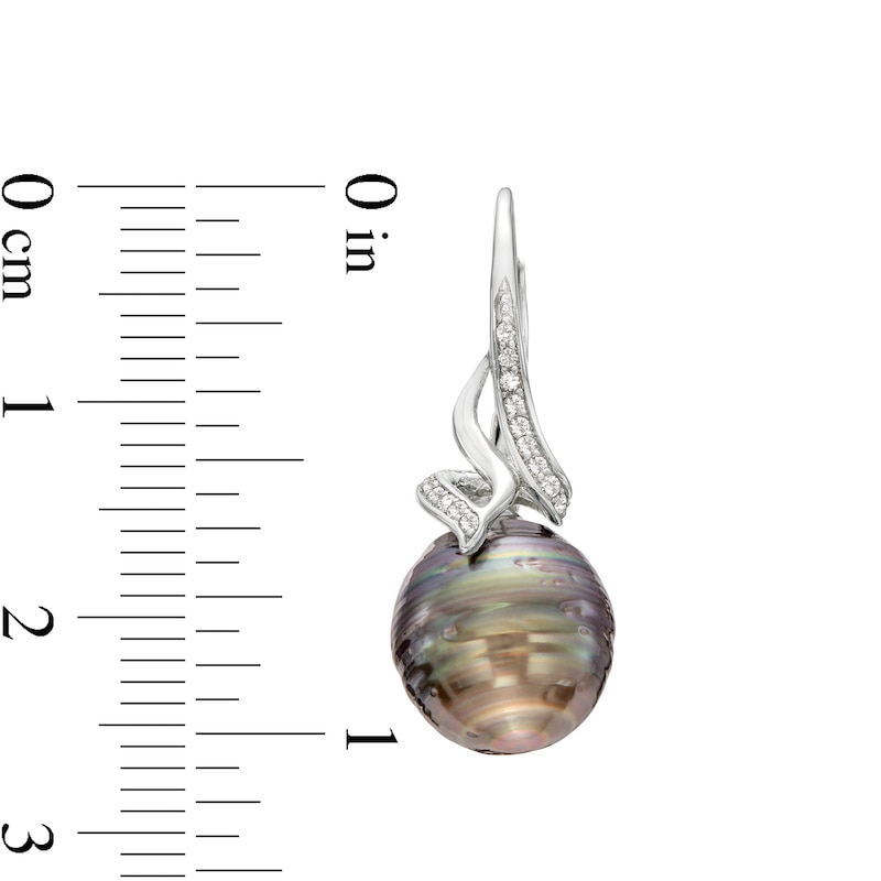 Baroque Black Cultured Tahitian Pearl and White Topaz Flame Pendant and Drop Earrings Set in Sterling Silver - 20"