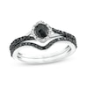 Thumbnail Image 1 of 0.51 CT. T.W. Oval Black and White Diamond Frame Split Shank Bridal Set in 10K White Gold