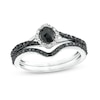 Thumbnail Image 0 of 0.51 CT. T.W. Oval Black and White Diamond Frame Split Shank Bridal Set in 10K White Gold