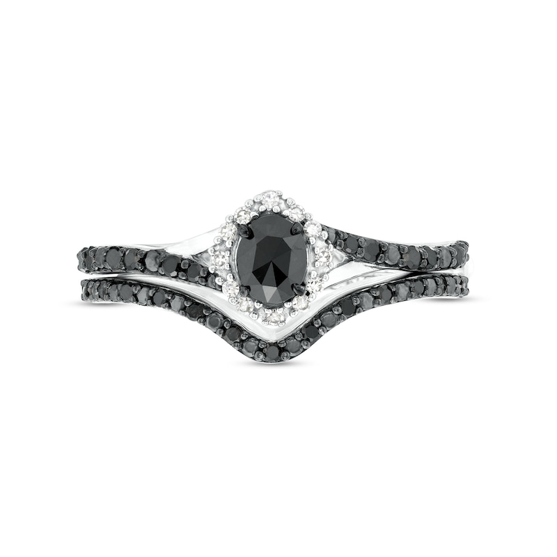 Main Image 3 of 0.51 CT. T.W. Oval Black and White Diamond Frame Split Shank Bridal Set in 10K White Gold