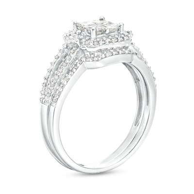 0.83 CT. T.W. Quad Princess-Cut Diamond Frame Split Shank Bridal Set in 10K White Gold (H/I1)