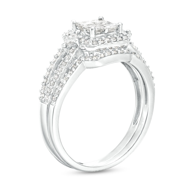 0.83 CT. T.W. Quad Princess-Cut Diamond Frame Split Shank Bridal Set in 10K White Gold (H/I1)