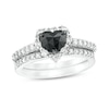 Thumbnail Image 1 of 1.02 CT. T.W. Heart-Shaped Black and White Diamond Frame Bridal Set in 10K White Gold
