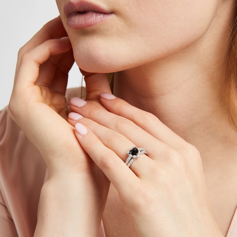 Main Image 2 of 1.02 CT. T.W. Heart-Shaped Black and White Diamond Frame Bridal Set in 10K White Gold