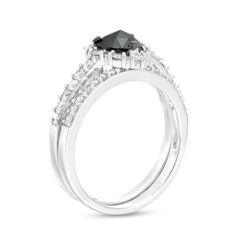 Main Image 3 of 1.02 CT. T.W. Heart-Shaped Black and White Diamond Frame Bridal Set in 10K White Gold