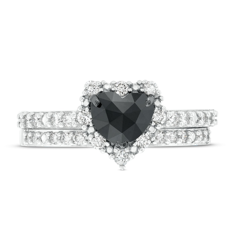 Main Image 4 of 1.02 CT. T.W. Heart-Shaped Black and White Diamond Frame Bridal Set in 10K White Gold
