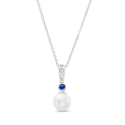 Vera Wang Love Collection 8.0mm Freshwater Cultured Pearl, Blue Sapphire and Diamond Accent Pendant in 10K White Gold