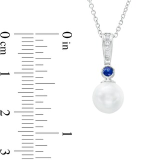 Vera Wang Love Collection 8.0mm Freshwater Cultured Pearl, Blue Sapphire and Diamond Accent Pendant in 10K White Gold