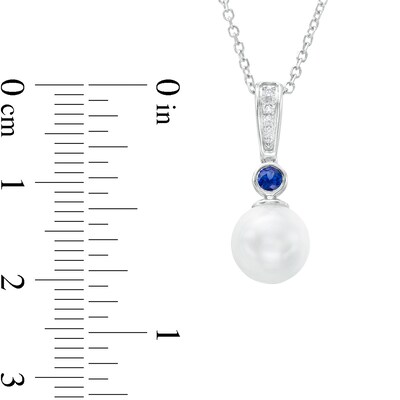 Vera Wang Love Collection 8.0mm Freshwater Cultured Pearl, Blue Sapphire and Diamond Accent Pendant in 10K White Gold