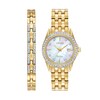 Thumbnail Image 2 of Ladies' Citizen Eco-Drive® Crystal Gold-Tone Watch with Mother-of-Pearl Dial and Bracelet Set (Model: EW1907-78D)