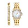 Thumbnail Image 1 of Ladies' Citizen Eco-Drive® Crystal Gold-Tone Watch with Mother-of-Pearl Dial and Bracelet Set (Model: EW1907-78D)