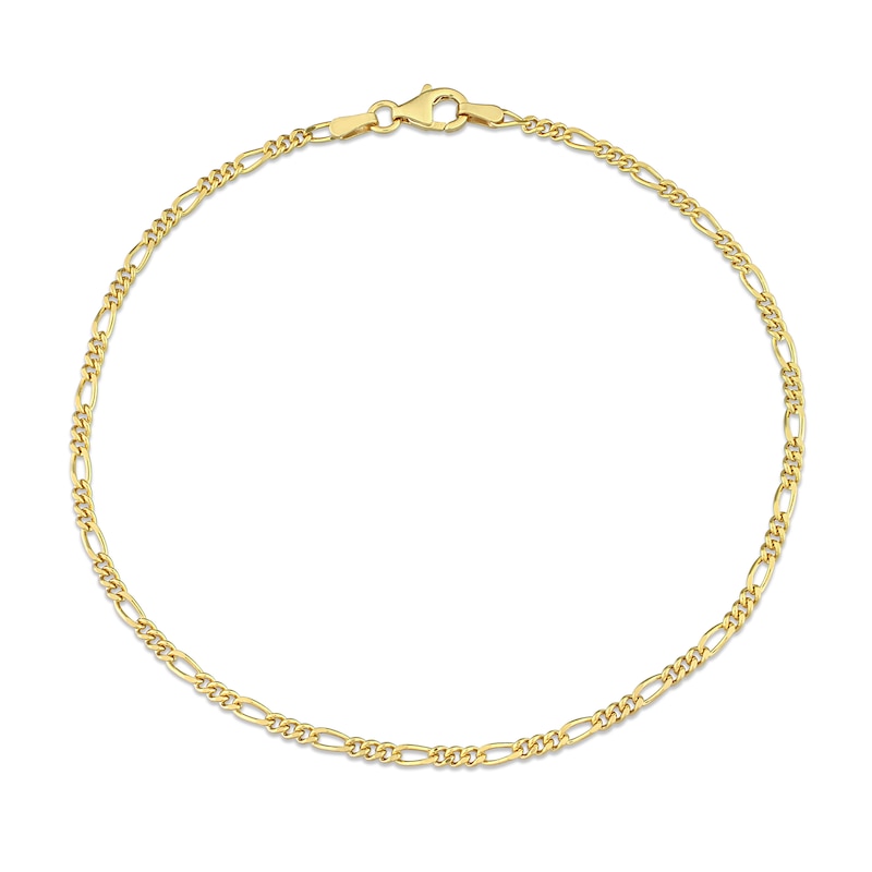 2.2mm Figaro Chain Anklet in Sterling Silver with Gold-Tone Flash Plate - 9"|Peoples Jewellers