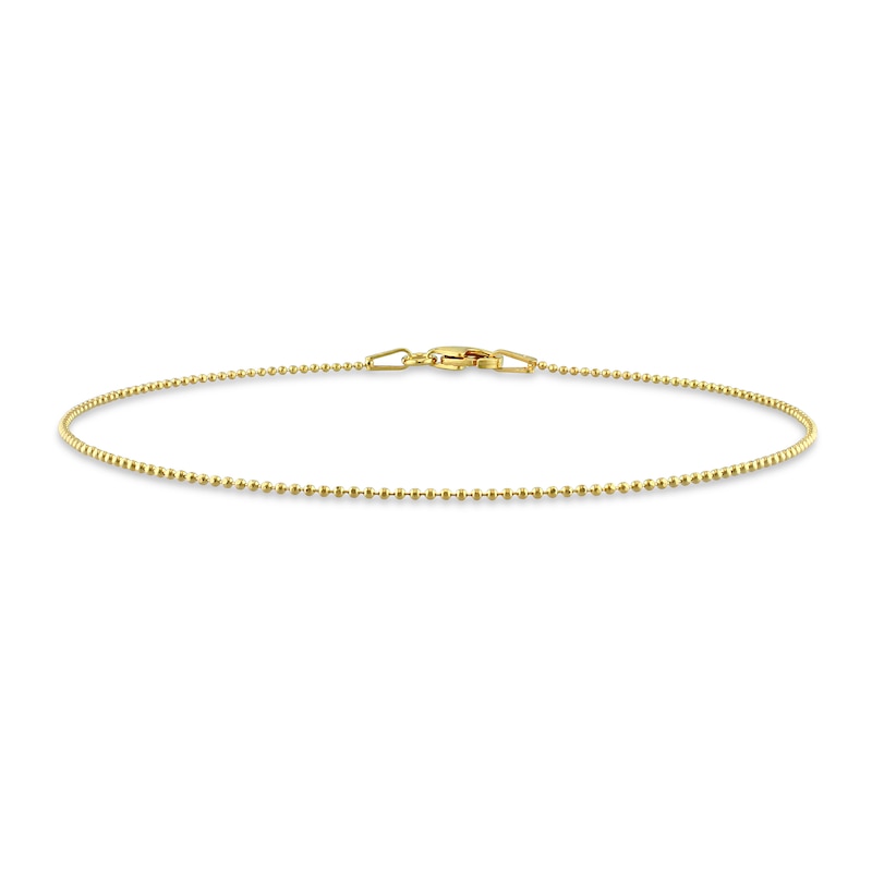 1.0mm Ball Chain Anklet in Sterling Silver with Gold-Tone Flash Plate - 9"