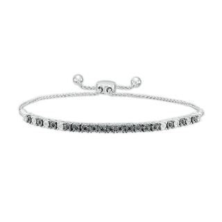 0.15 CT. T.W. Black and White Diamond Line Bolo Bracelet in Sterling Silver – 9.5"