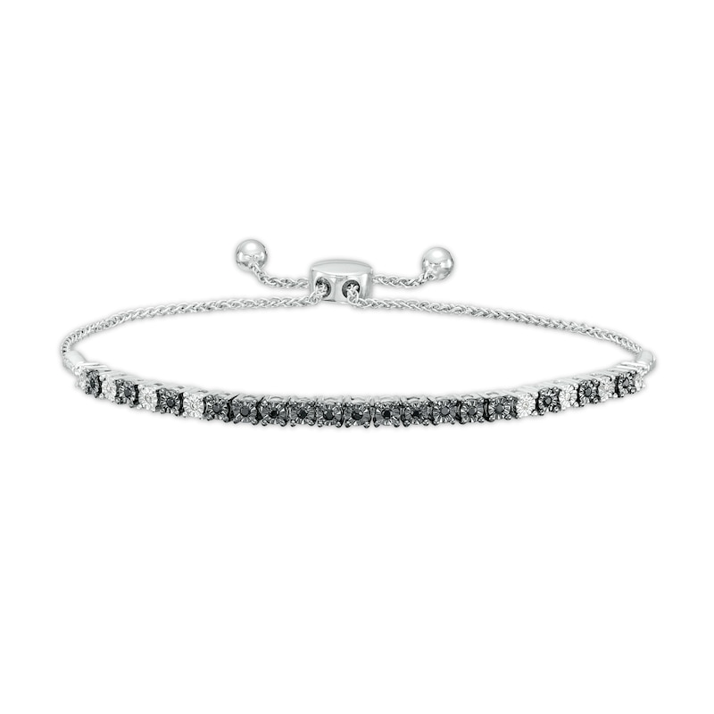 0.15 CT. T.W. Black and White Diamond Line Bolo Bracelet in Sterling Silver – 9.5"