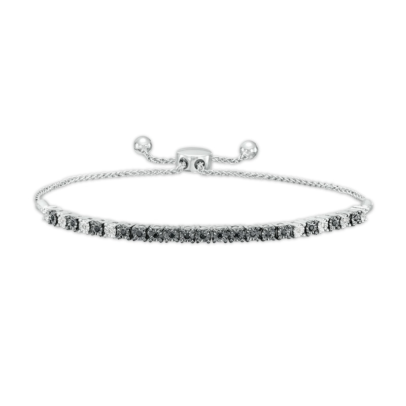 Main Image 1 of 0.15 CT. T.W. Black and White Diamond Line Bolo Bracelet in Sterling Silver – 9.5"