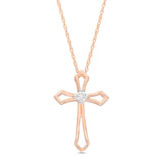 0.04 CT. Diamond Solitaire Flared Cross Pendant in 10K Rose Gold