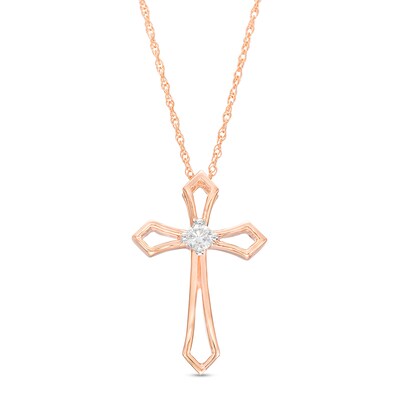 0.04 CT. Diamond Solitaire Flared Cross Pendant in 10K Rose Gold