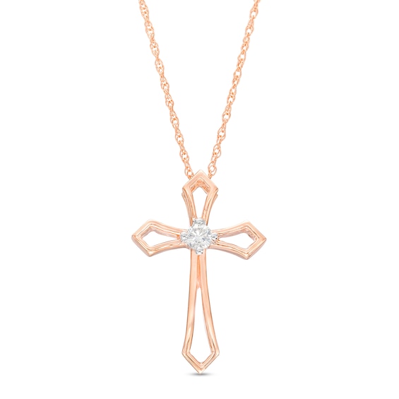 0.04 CT. Diamond Solitaire Flared Cross Pendant in 10K Rose Gold