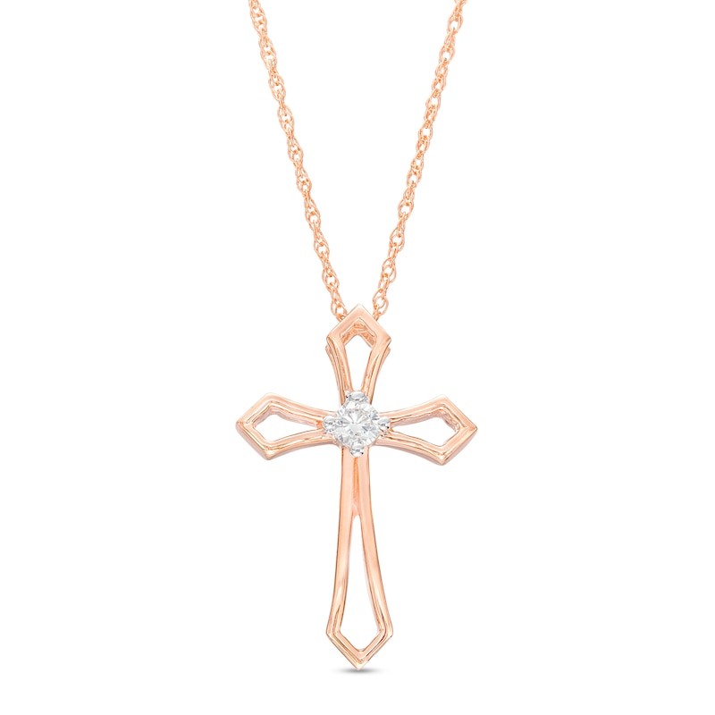 0.04 CT. Diamond Solitaire Flared Cross Pendant in 10K Rose Gold