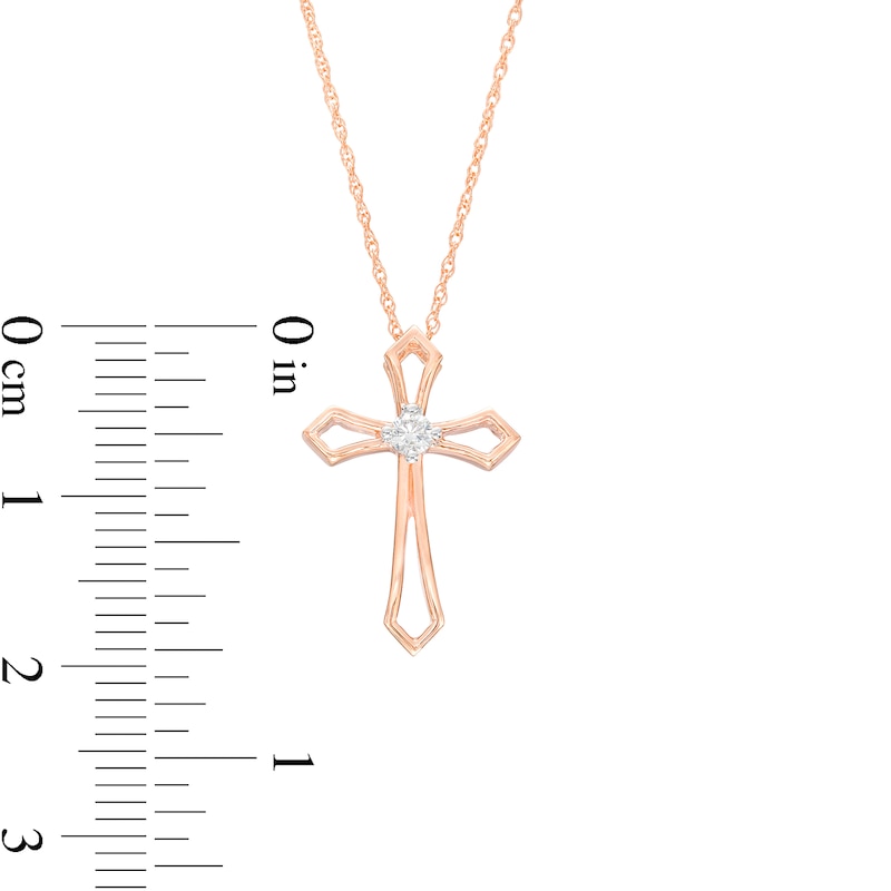 0.04 CT. Diamond Solitaire Flared Cross Pendant in 10K Rose Gold