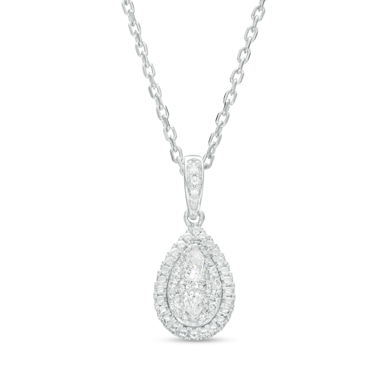 Main Image 1 of Forever Connected 0.10 CT. T.W. Pear-Shaped Diamond Frame Pendant in Sterling Silver