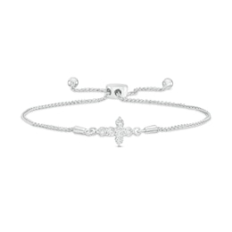 Diamond Accent Sideways Cross Bolo Bracelet in Sterling Silver – 9.5"