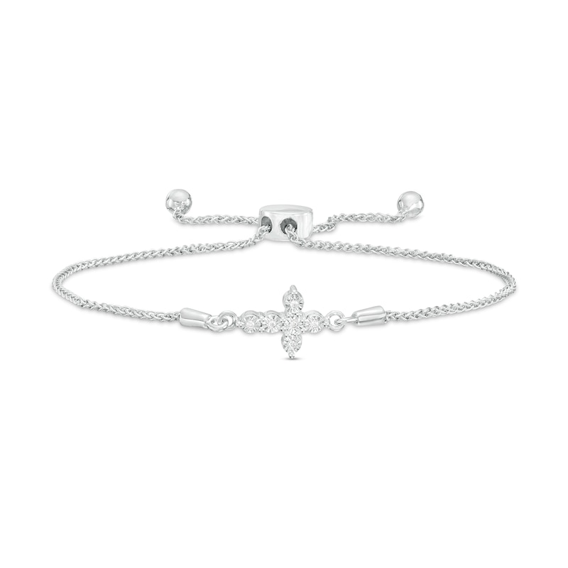 Diamond Accent Sideways Cross Bolo Bracelet in Sterling Silver – 9.5"