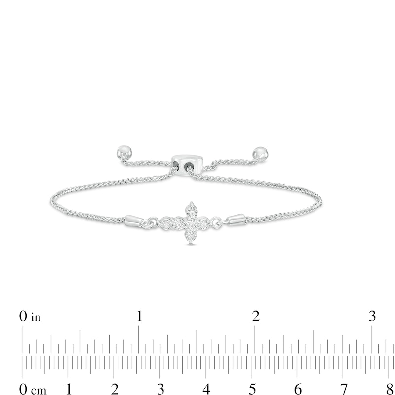 Main Image 3 of Diamond Accent Sideways Cross Bolo Bracelet in Sterling Silver – 9.5"