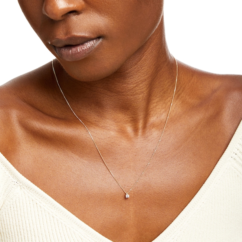 Main Image 2 of 0.10 CT. Diamond Solitaire Pendant in 14K Gold (J/I3) – 19"