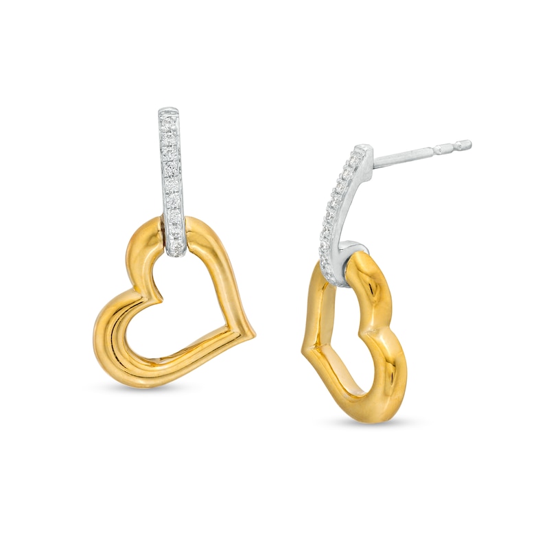 0.09 CT. T.W. Diamond Linked Heart Drop Earrings in Sterling Silver and 10K Gold|Peoples Jewellers