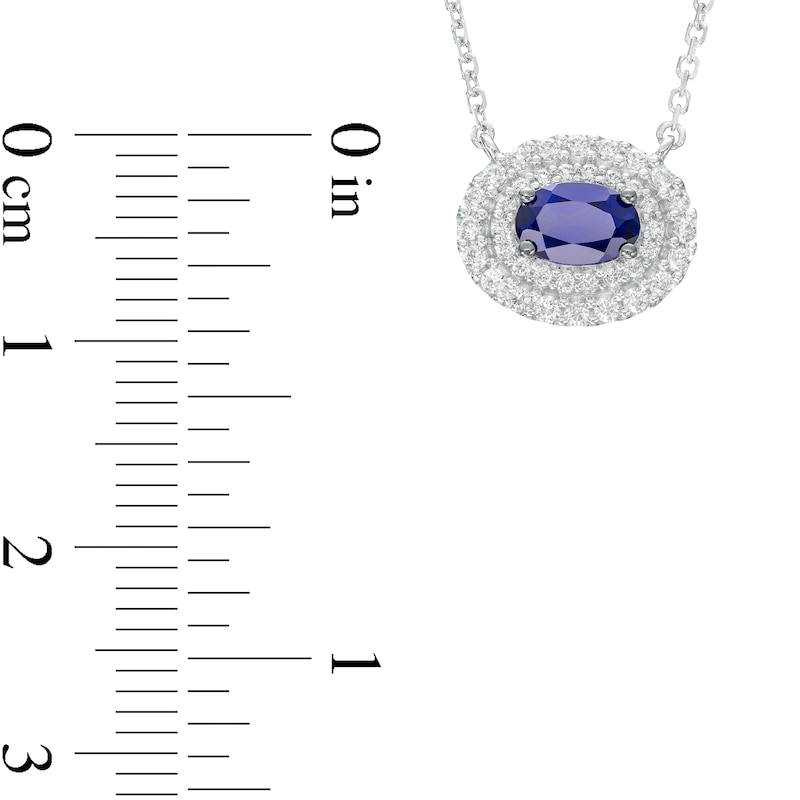 Main Image 4 of Vera Wang Love Collection Oval Blue Sapphire and 0.20 CT. T.W. Diamond Frame Necklace in 10K White Gold - 19"