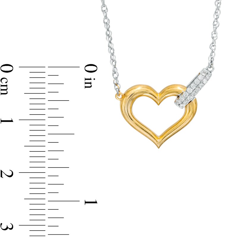 0.09 CT. T.W. Diamond Linked Open Heart Necklace in Sterling Silver and 10K Gold