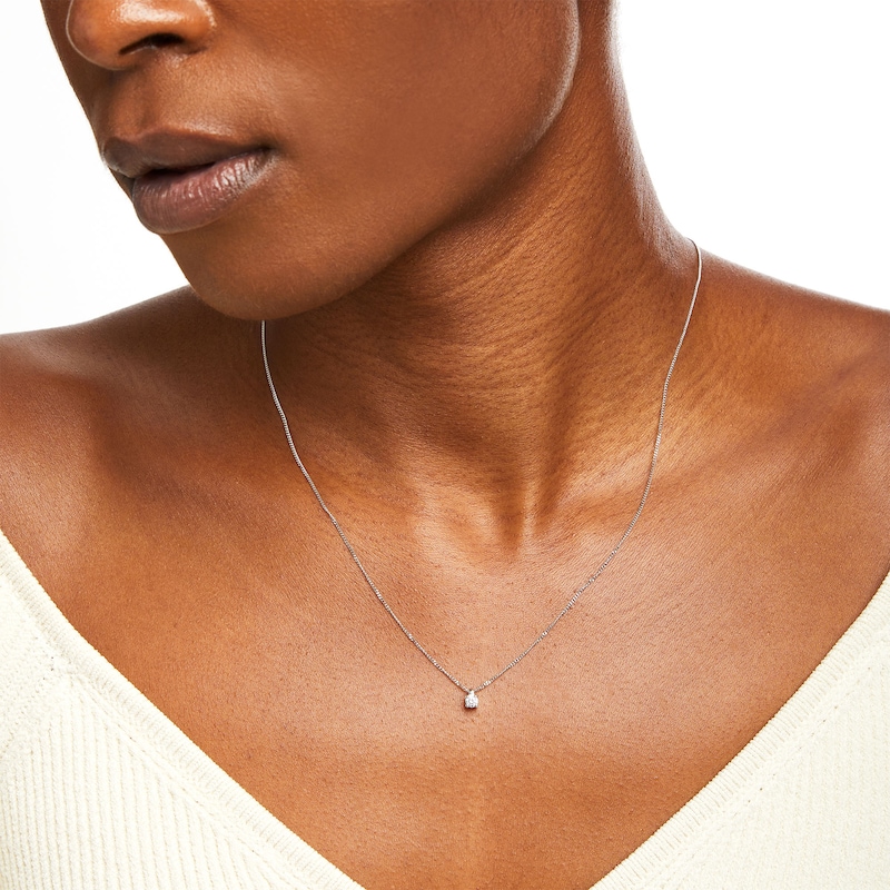 Main Image 2 of 0.10 CT. Diamond Solitaire Pendant in 14K White Gold (J/I3) – 19"