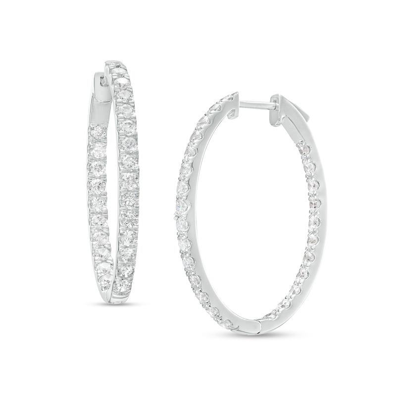 3.00 CT. T.W. Certified Lab-Created Diamond Oval Hoop Earrings in 14K White Gold (F/SI2)|Peoples Jewellers