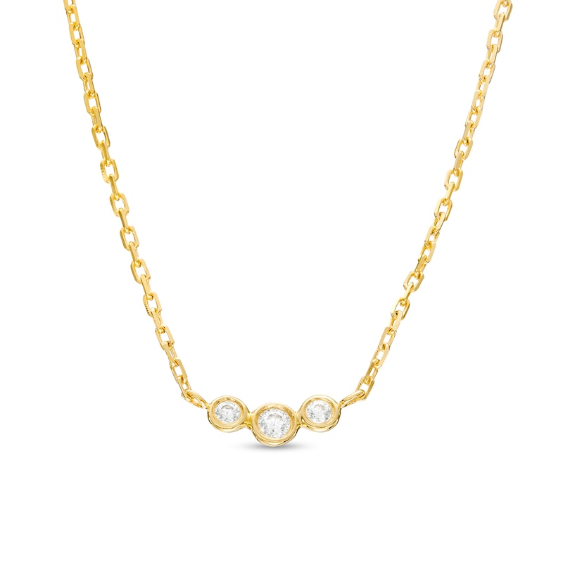 Diamond Accent Dainty Three Stone Necklace in 10K Gold – 16.25"
