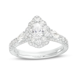 Monique Lhuillier Bliss 1.29 CT. T.W. Pear-Shaped Diamond Double Frame Vintage-Style Engagement Ring in 18K White Gold