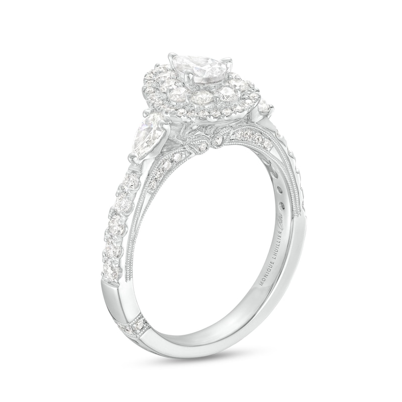 Monique Lhuillier Bliss 1.29 CT. T.W. Pear-Shaped Diamond Double Frame Vintage-Style Engagement Ring in 18K White Gold